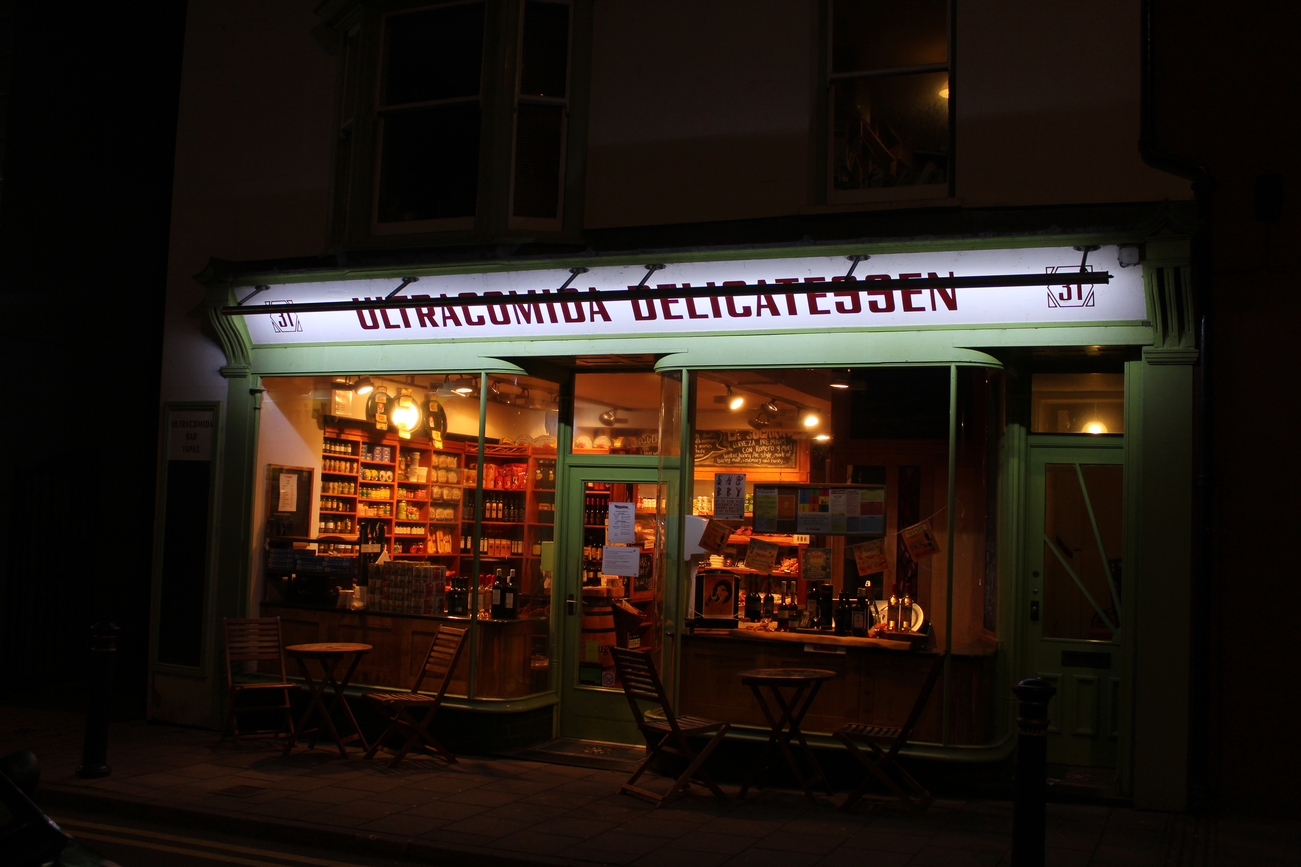 Bright shop at night