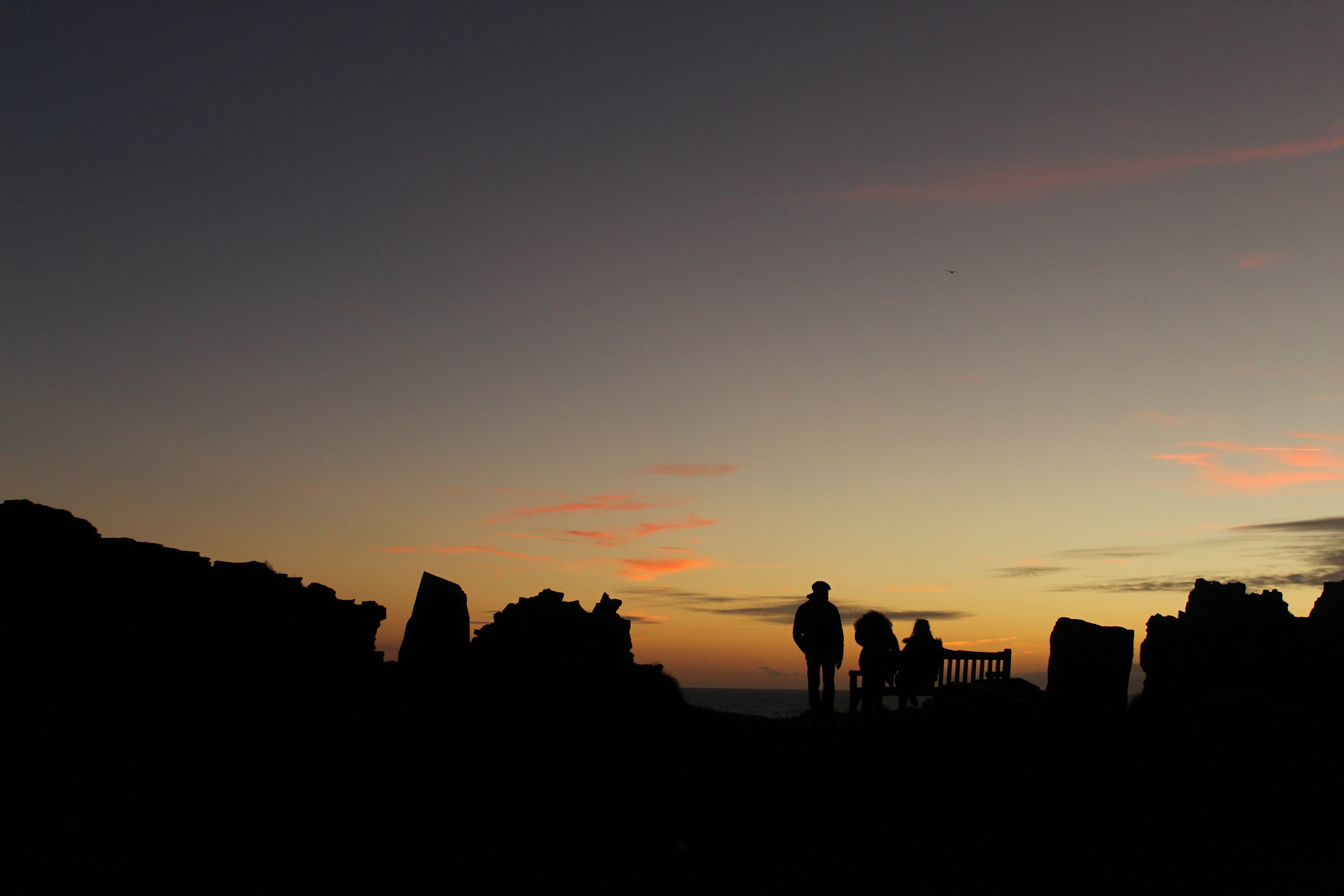 Silhouette of 3 people in the sunset